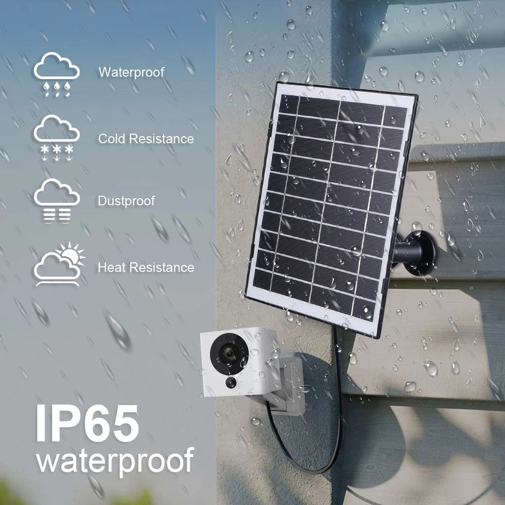 30W Camera Solar Panel Charger Micro USB/USB-C/DC5521 Solar Charging Panel 9.8Ft Charging Cable Compatible with EufyCam/Wyze Cam