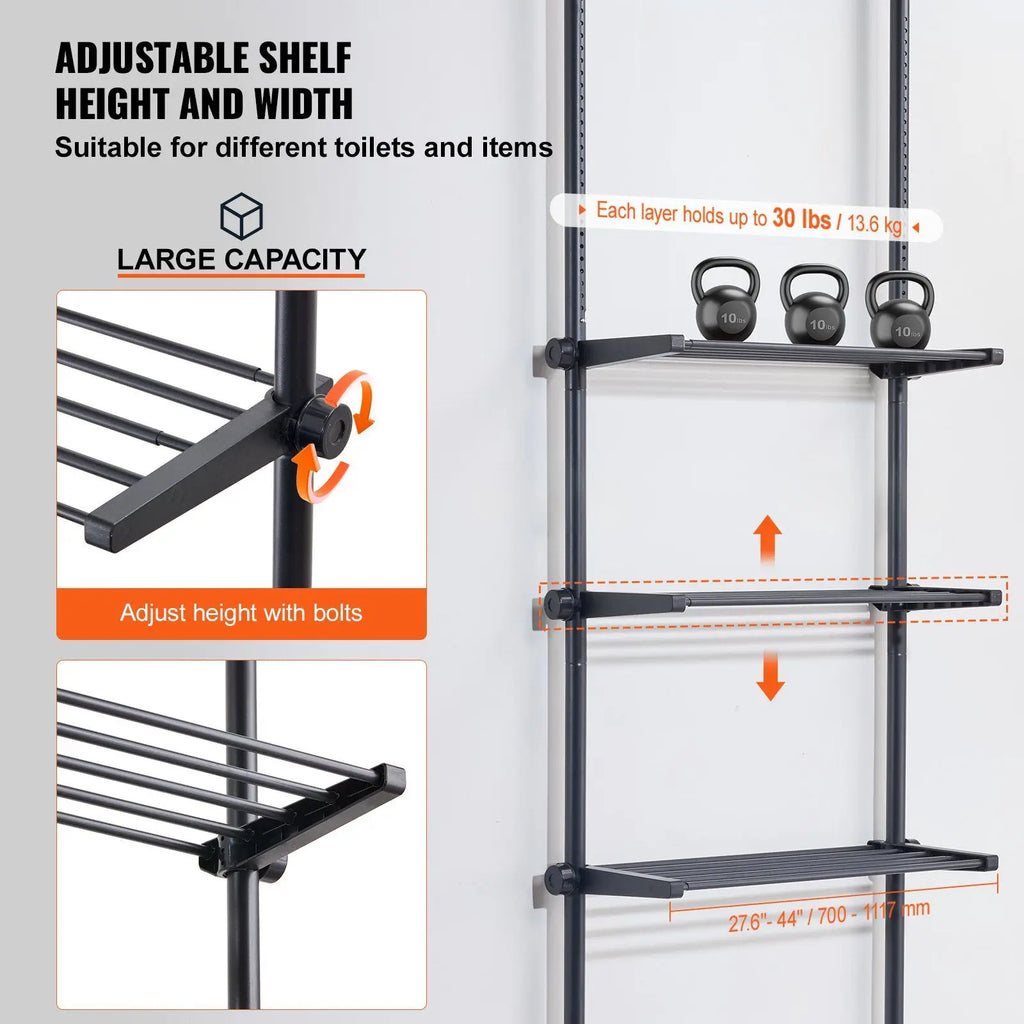 4-Tier Tall Bathroom Shelf Over Toilet 4.3-11.1' Height 27.6-44'' Width Storage Organizer Rack