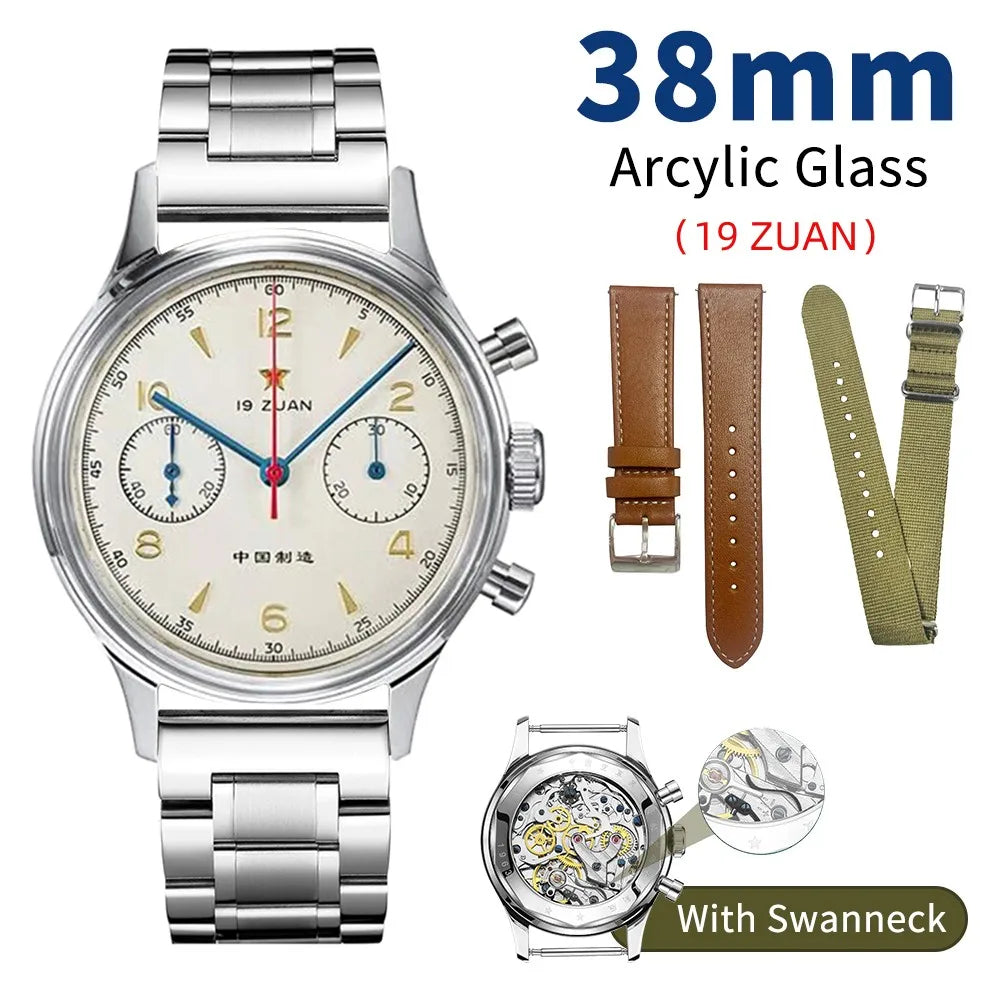Seakoss 38mm 40mm Men's 1963 Chronograph Acrylic Sapphire Glass With Seagull ST19 Hand Winding Movement Male Mechanical Watches