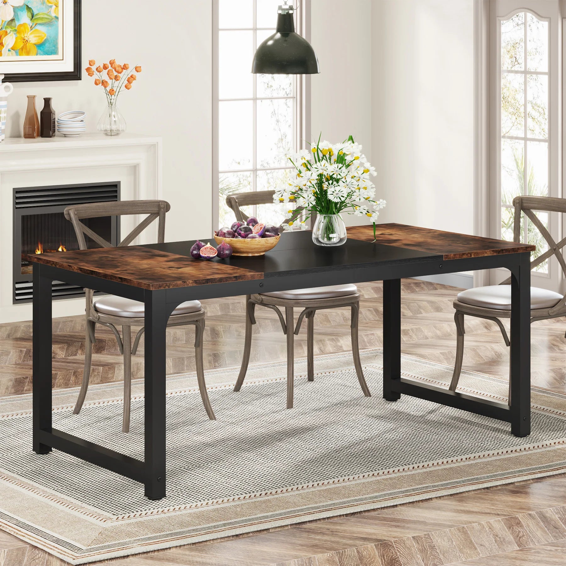 Tribesigns Dining Table, Industrial Kitchen Table for 6-8 Person, Rectangular Dinner Table for Dining Room
