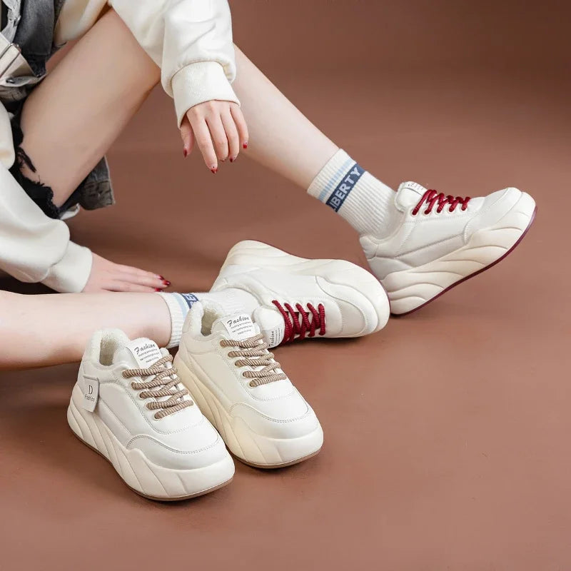 CICIYANG 6.5cm Platform sneakers for women 2025 spring new large size female casual sports board shoes lace-up little white shoe
