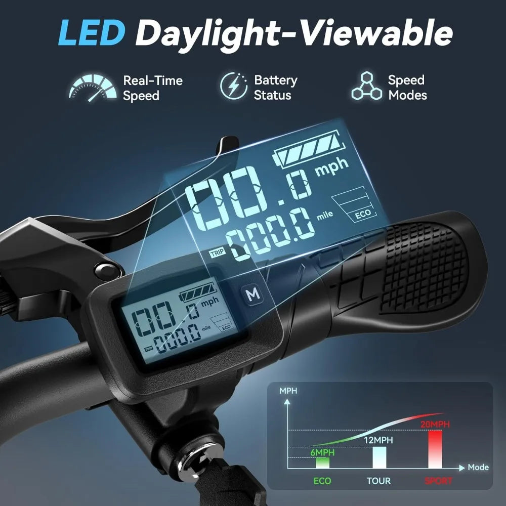 Peak 1200W Electric Scooter with Seat,16 * 3" Fat Tire Ebike for All-Terrain,Max 30 Miles & 20MPH Electric Moped