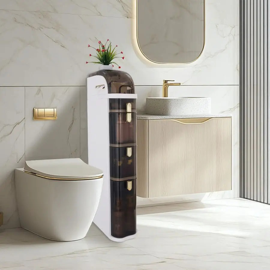 Floor Cabinet, Narrow Bathroom Storage Cabinet, Mobile and No Installation Required, Perfect for Small Space Laundry Rooms, Toil