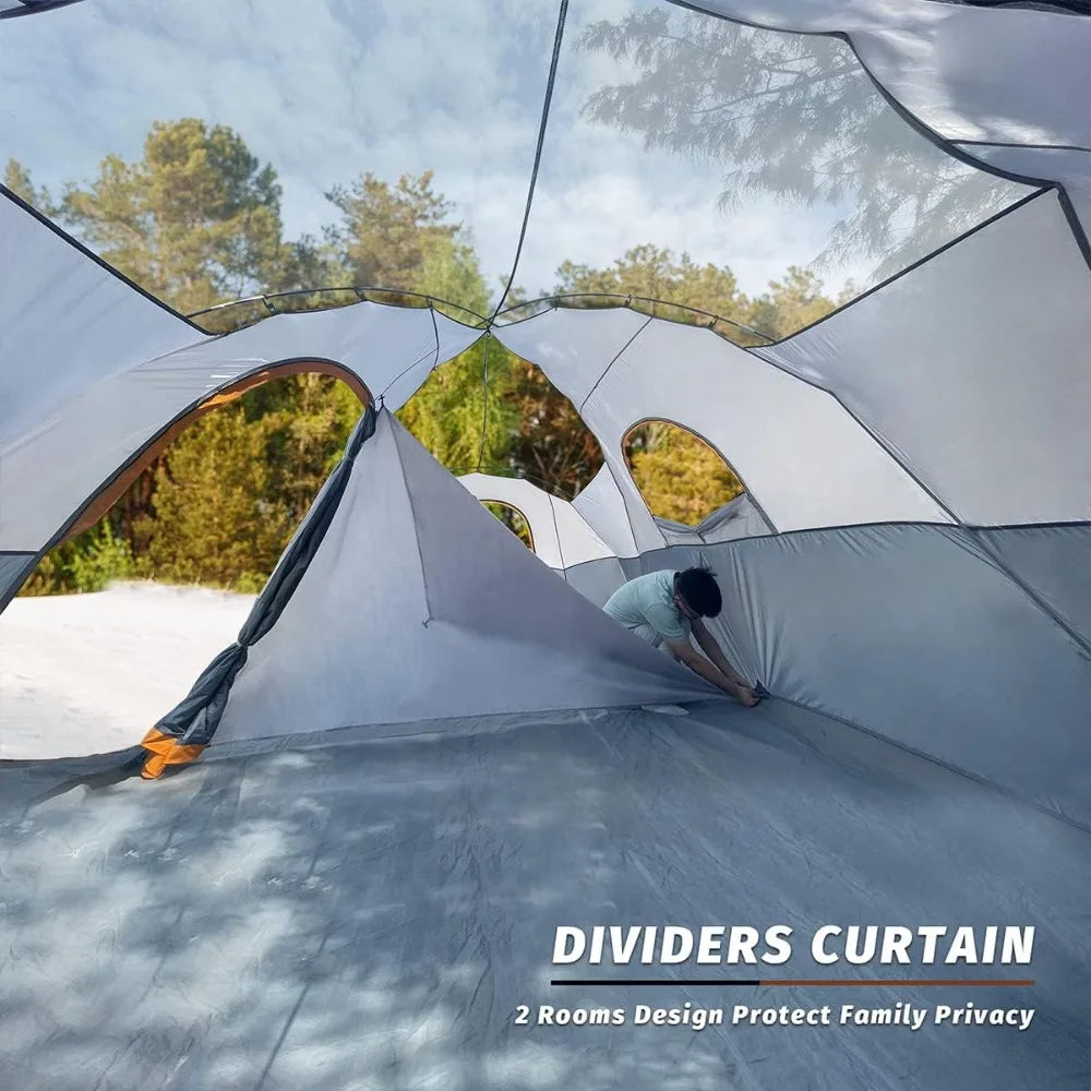 Camping Tent 10-Person-Family Tents, Parties, Music Festival Tent, Big, Easy Up, 5 Large Mesh Windows, Double Layer, 2 Room