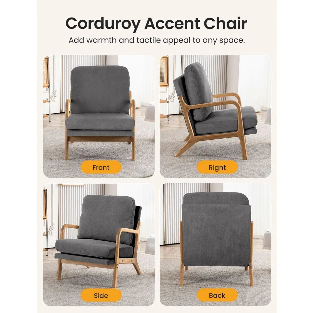 Mid Century Modern Accent Chairs for Living Room, 23” Wide Comfy Chair for Bedroom, Small Cozy Corduroy Reading Chairs for Adult