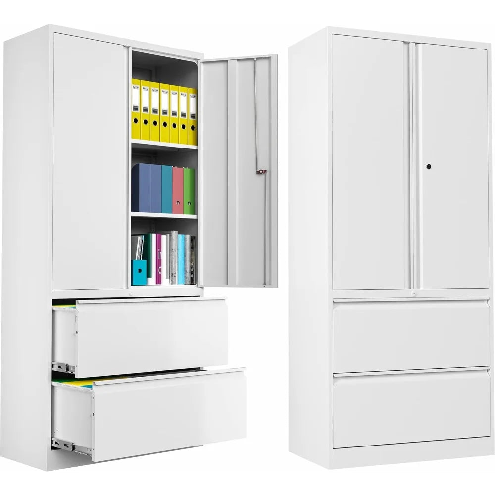 Secure Metal File Cabinet with Adjustable Shelves and Dual Drawers for Home and Office Storage