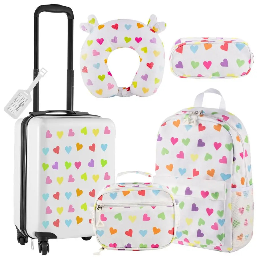 Pcs Kids Luggage Set Gifts for Christmas 17 Inch Kids Rolling Luggage Double Pattern Suitcase for Boys GirlsWhite,17 Inch,Love S