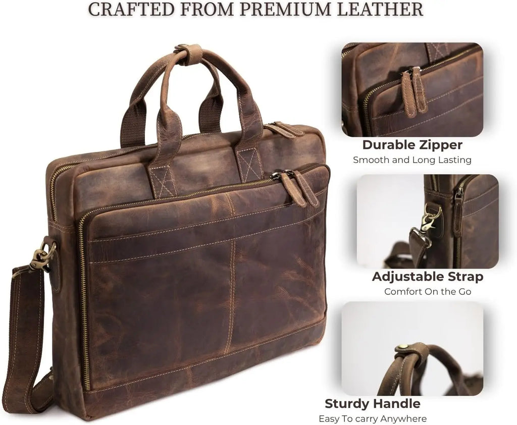 Leather Messenger Bag for Men - Laptop Case, Office Briefcase, Computer Satchel for Laptops,