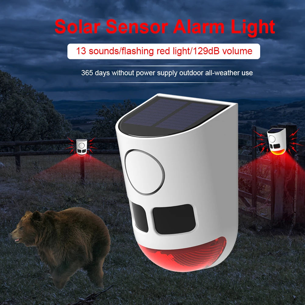 Solar Outdoor Motion Sensor Alarm with Flashing Light To Deter Raccoon Deer Skunk Bear Coyote for Yard Farm Garden