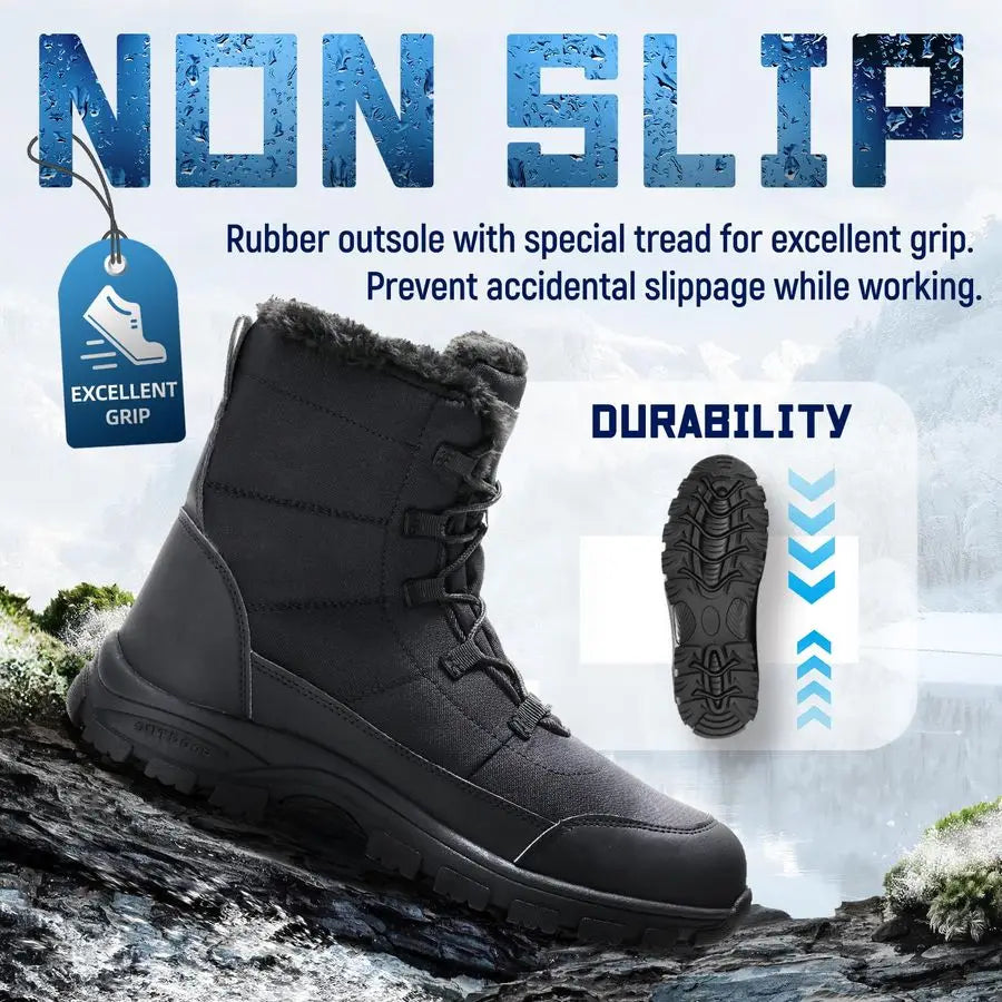 Winter Steel Toe Boots for Men Comfortable Slip Resistant Puncture Resistant Indestructive Construction Work Shoes Warm Faux Fur