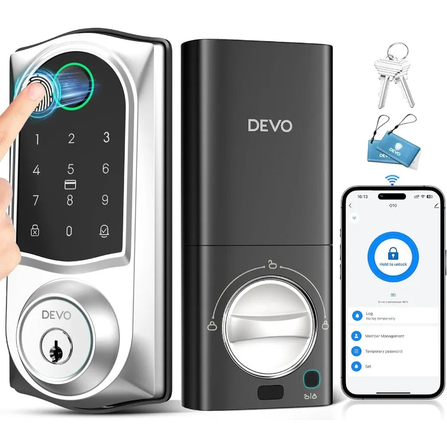 G10 Smart Lock with Fingerprint - 6-in-1 WiFi Deadbolt Keyless Entry BHMA Certified IP54 Waterproof Front Door Lock APP Remote