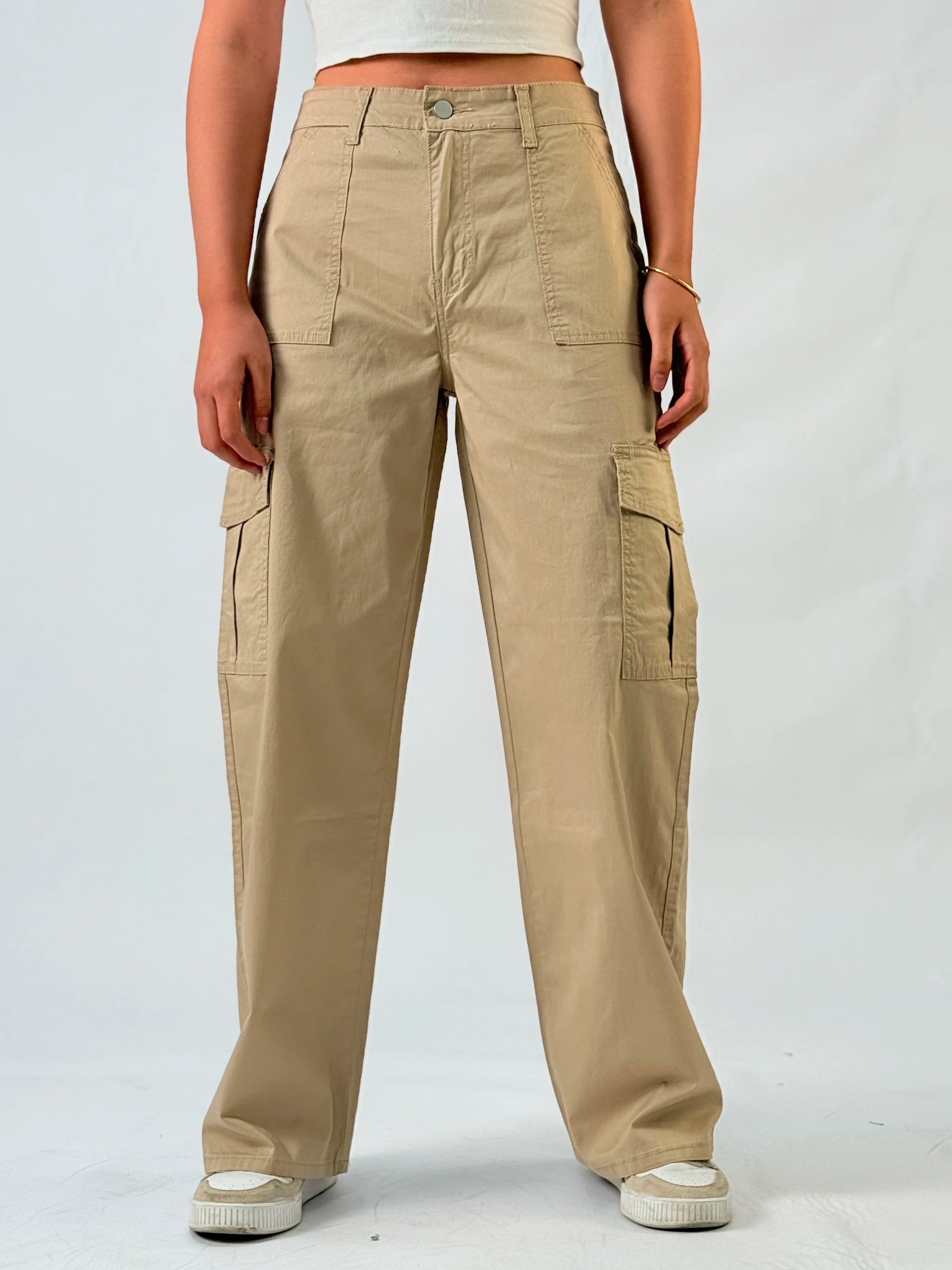 Y2K  Fashion Workwear Style Women's Jeans Comfortable Straight Cut With Classic Wide Leg Design  Versatile Khaki Color