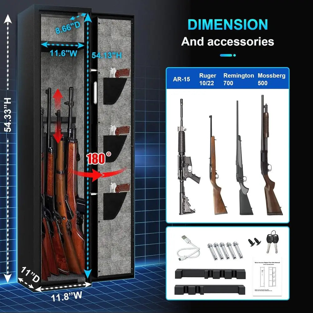 Secure Digital Keypad Rifle and Pistol Safe with LED Light and Removable Shelves