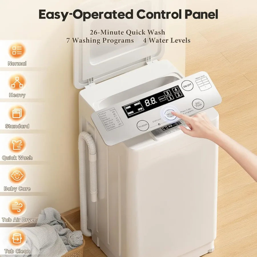 18 lbs Portable Washing Machine Fully Automatic Portable Washer with LED Display 7 Wash Cycles 4 Water Levels Top Load Washing