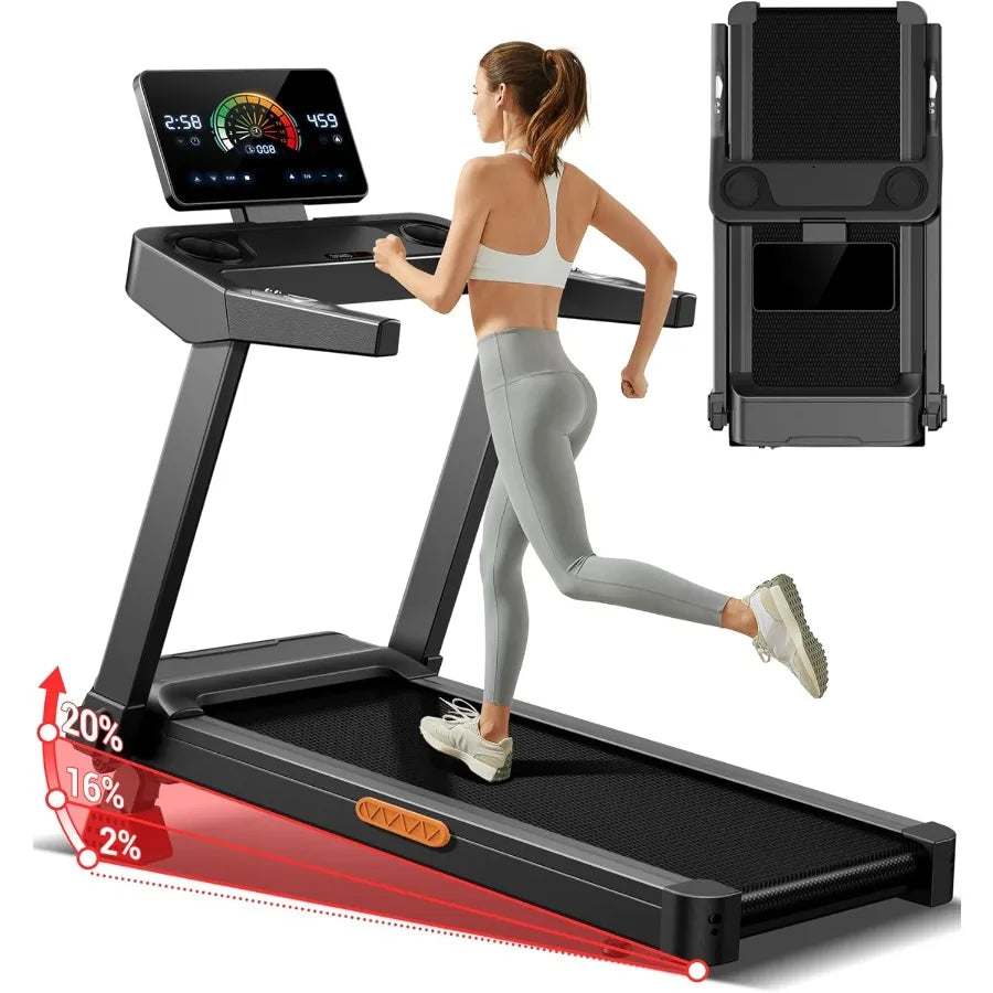 Fitness Treadmill with Incline, Foldable Compact Treadmills for Home with Pulse Sensors, Max 400 LBS Capacity, 3.5HP Quiet Brus