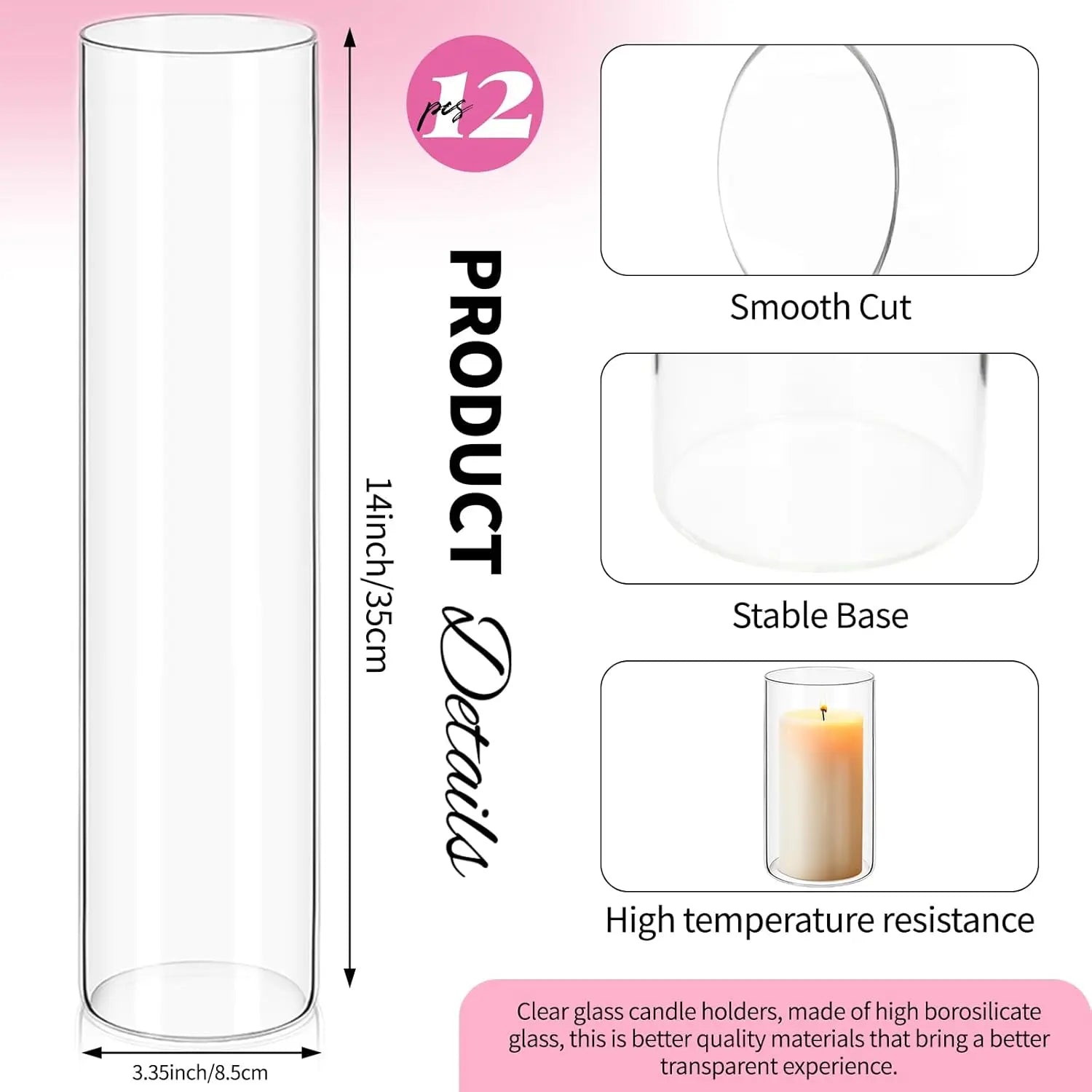 14 Inch Tall Glass Cylinder Vases for Wedding Centerpieces, Flower Arrangements, and Floating Candle Holders