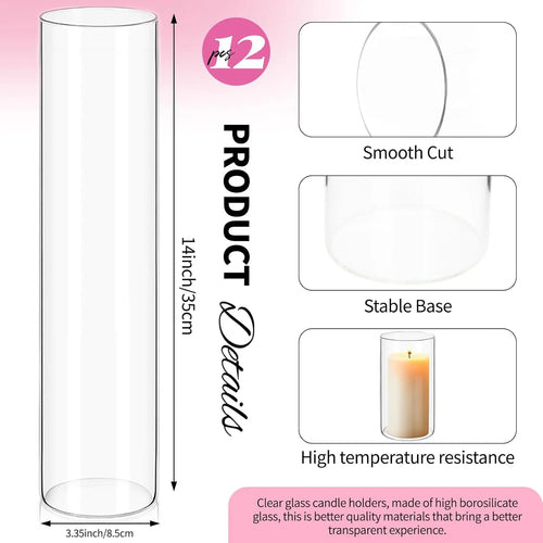 14 Inch Tall Glass Cylinder Vases for Wedding Centerpieces, Flower Arrangements, and Floating Candle Holders