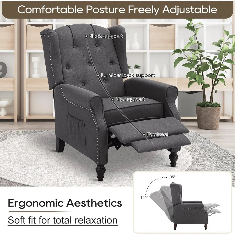 Recliner Chair with Massage and Heat Tufted Fabric Push Back Arm Chair, Recliner Chair for Living Room Bedroom Home The