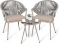 3 Piece Outdoor Bistro Set, Woven Rope Conversation Patio Set, All Weather Patio Furniture Chairs and Table with Cushions