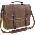 Messenger Bag 15.6 Inch Waterproof Vintage Genuine Leather Waxed Canvas Briefcase Large Leather Computer Laptop Bag Rugged Satch