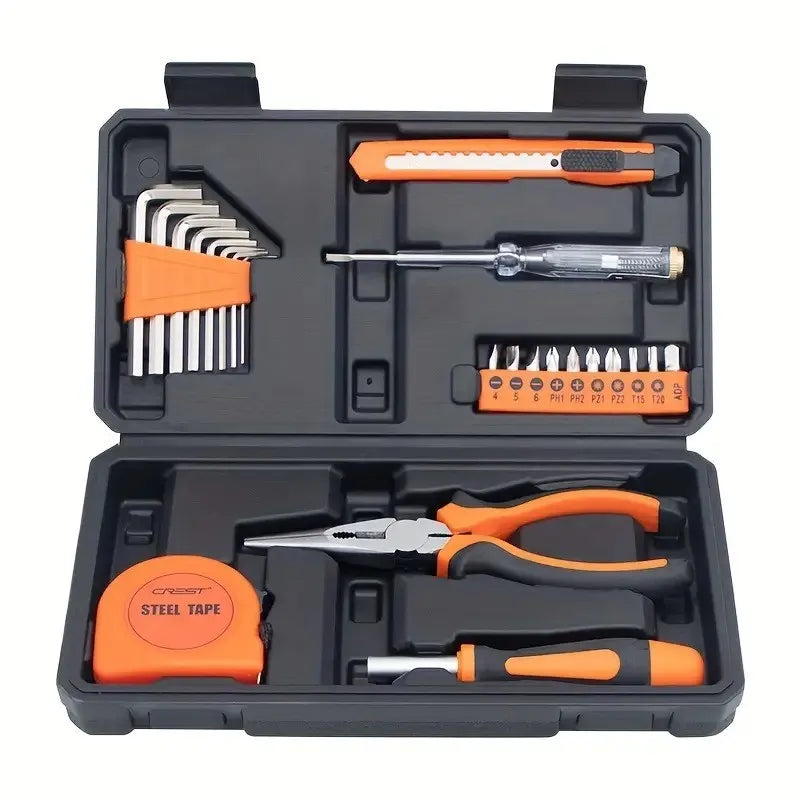 HOMEFISH 1PC 23pcs General Purpose Home Tool Set, Carbon Steel Hand Tool Set with Plastic Storage Case, Home, Auto