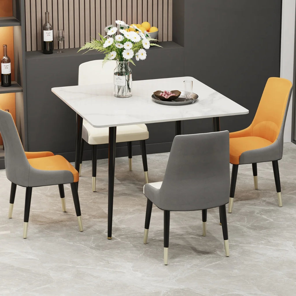 LUVODI Square Dining Table for 4 Restaurant Kitchen Cafe Shop Marble Dining Desk with Dining Chair Sets