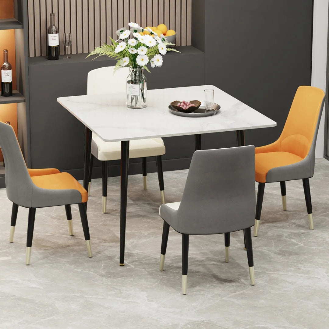 LUVODI Square Dining Table for 4 Restaurant Kitchen Cafe Shop Marble Dining Desk with Dining Chair Sets