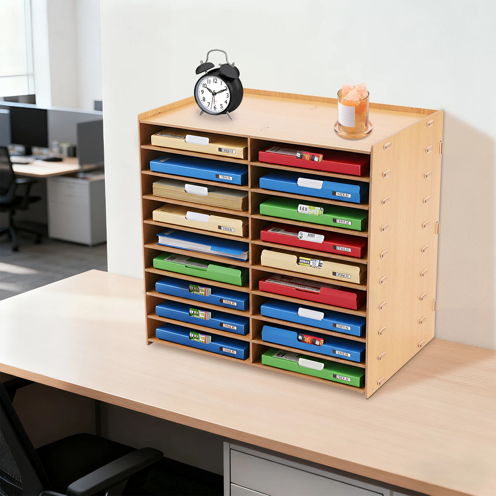 9-Tier Desktop File Organizer,18 Compartments Magazine Rack, 5mm Thick Planks for Document Storage,Space-Saving Vertical Design