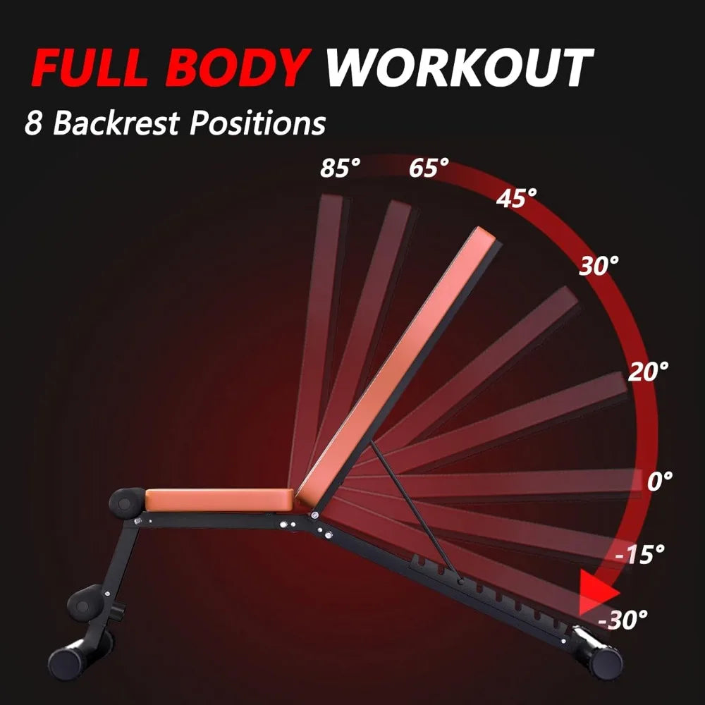 Deskeuzeew Adjustable Weight Bench With 8 Positions for Full Body Workout Foldable 660 LB Workout Bench Press for Home Gym Stren