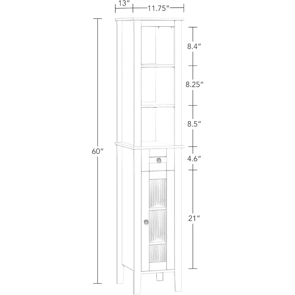 Slim Tall Bathroom Storage Cabinet with Glass Door, Drawer & Shelves - Space-Saving Organizer for Small Bathrooms