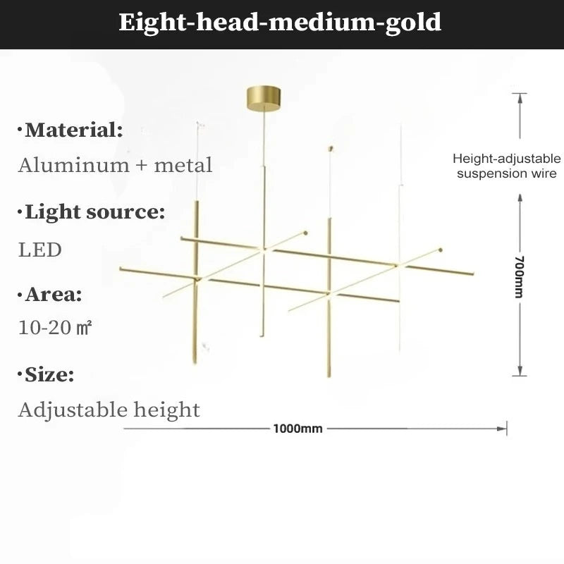 Modern LED Simple Tube Gold Chandeliers For Villa Living Room Kitchen Bar Pendant Lamps Interior Hanging Lighting Luminaires