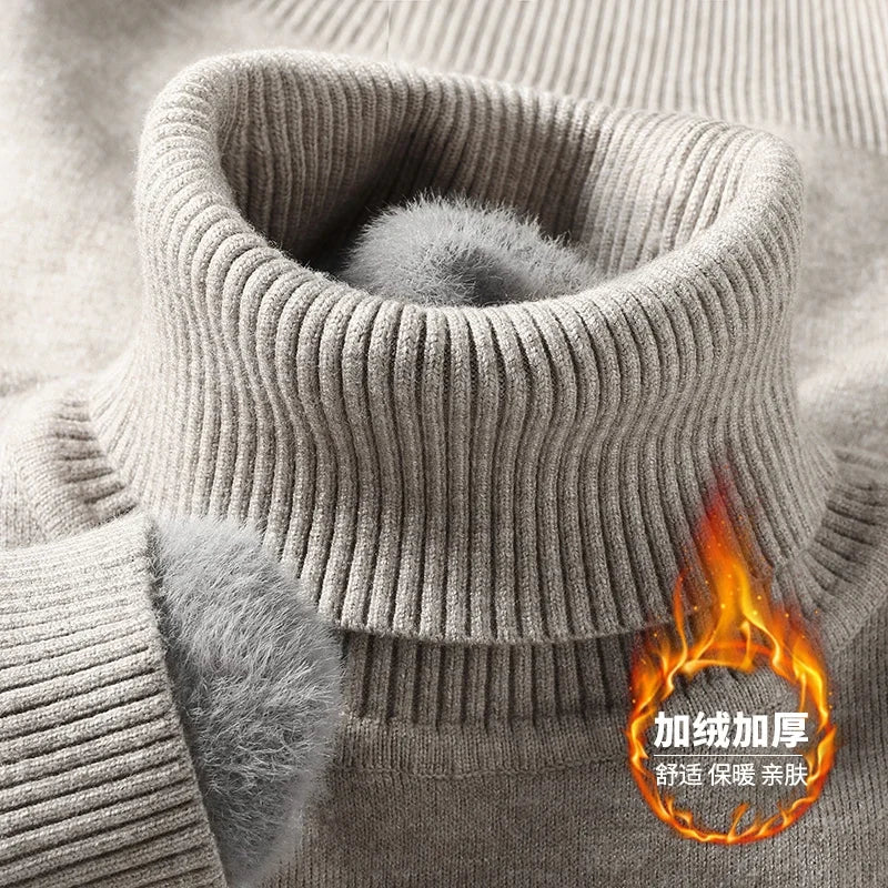 Sweatwear Mens Anti-pilling High Quality Knitted Turtleneck Sweater Slim Fit Long Sleeve Pullover Solid Color Trend Men Clothing