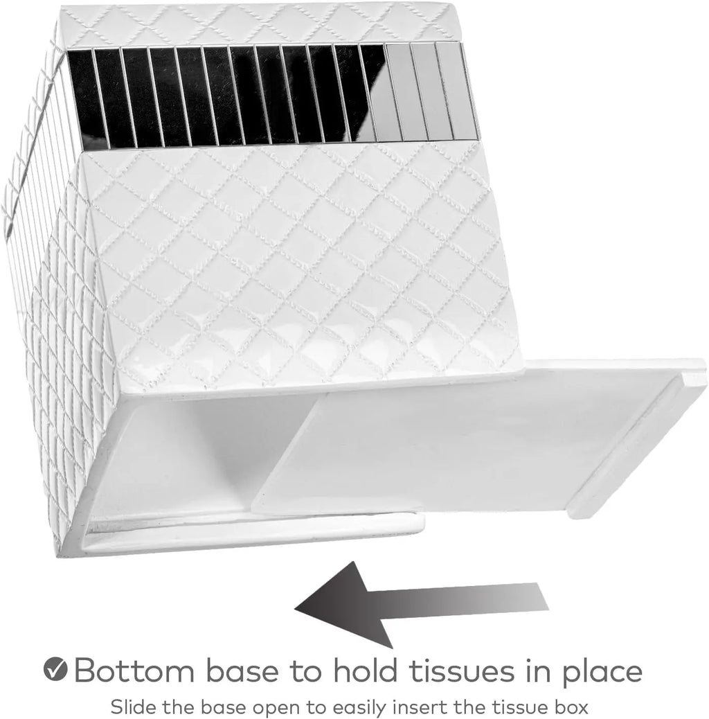 Elegant Quilted Mirror White Bathroom Set - 6-Piece Accessories with Trash Can, Tissue Box, Soap Dispenser, Holder & More