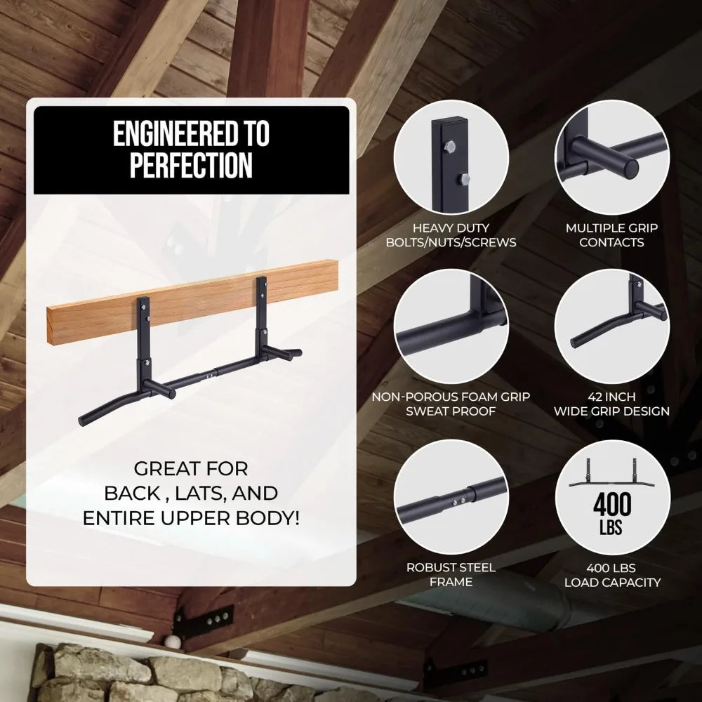 Heavy Duty Ceiling Pull Up Bar, 42" Wide Multi-Grip Chin Up Bar for Home Gym & Crossfit Workouts