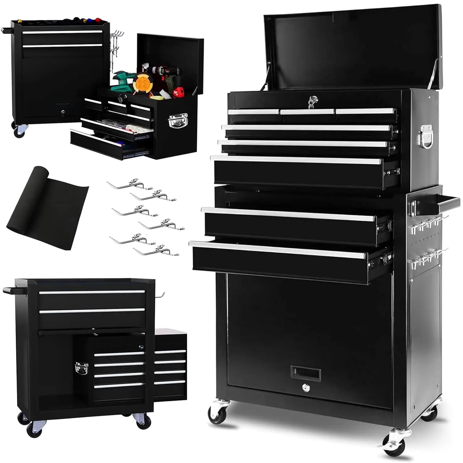 Tool Chest, 8-Drawer Rolling Tool Storage Cabinet with Wheels, Detachable Top Tool Box, and Locking Mechanism,, Customized