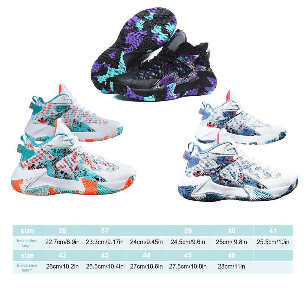 Man Basketball Shoes Breathable Cushioning Sneakers Training Athletic Couple Professional Lightweight Gym Running White