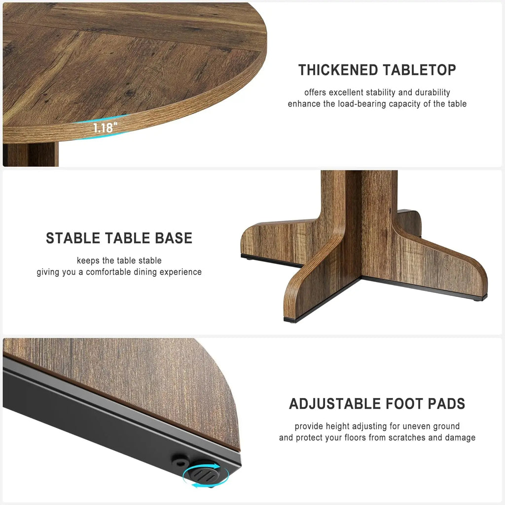Round Dining Table for 4, 47 Inch Farmhouse Circle Kitchen Table with Wood Tabletop and Stable Base, for Home Dining Room Living