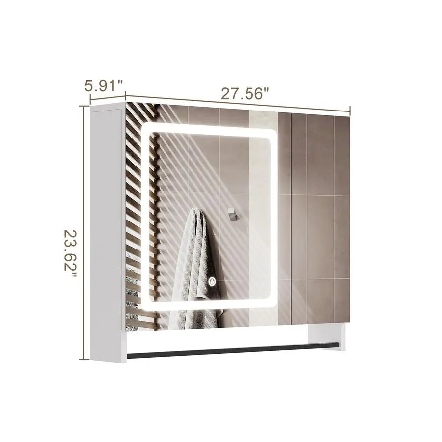 Bathroom Medicine Cabinet with Mirror, Modern Mirror Cabinet with LED Lights, Bathroom Wall Cabinet with Adjustable Shleves, Tow
