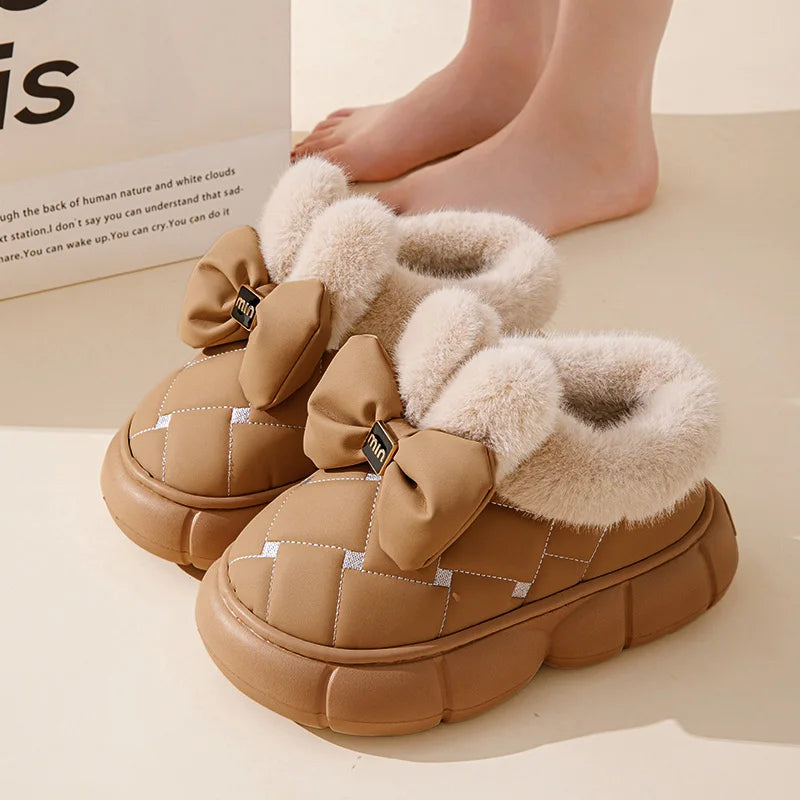 Thick soled bag with cotton slippers, women's winter new fashion bow with plush warm and waterproof snow boots for good 2026
