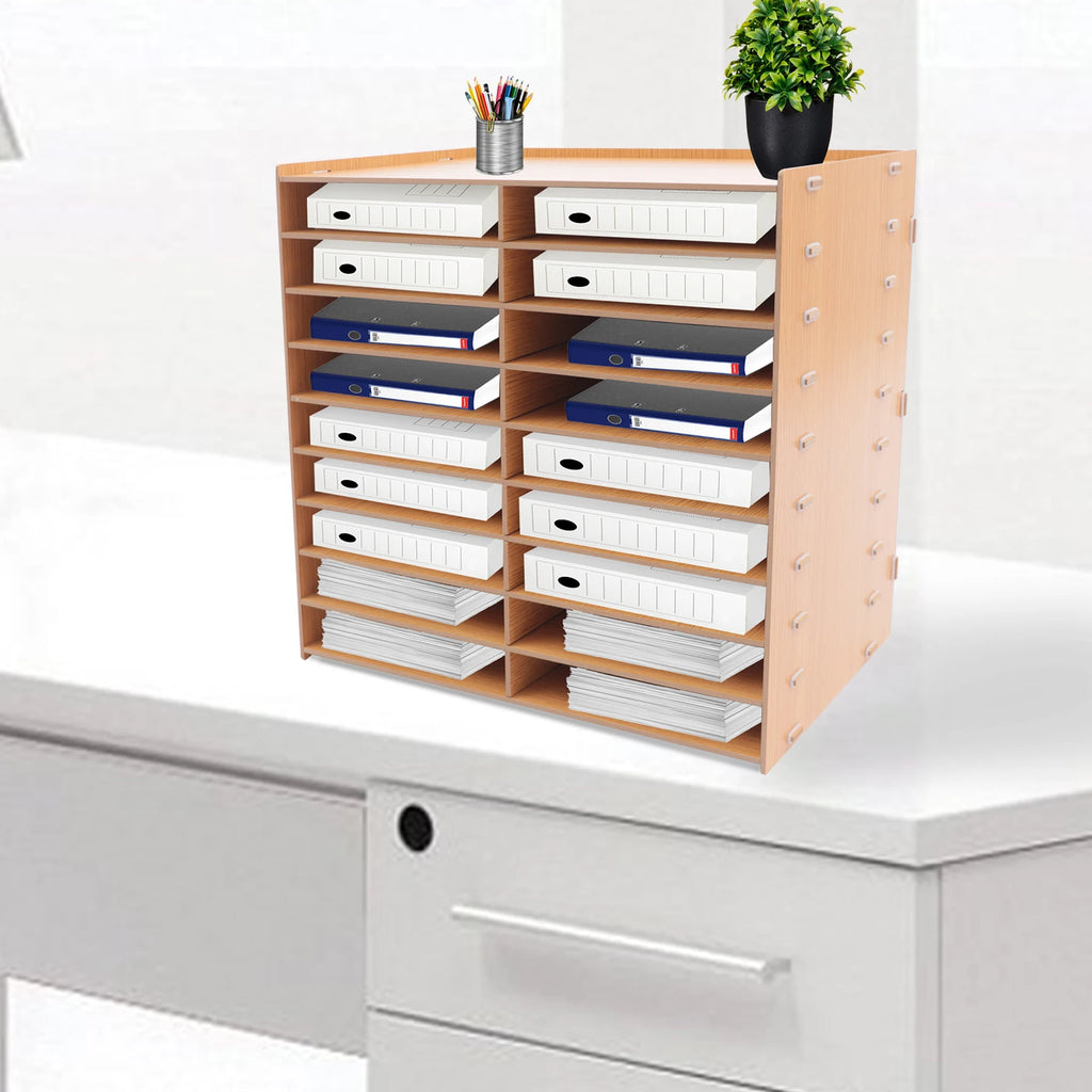 9-Tier Desktop File Organizer,18 Compartments Magazine Rack, 5mm Thick Planks for Document Storage,Space-Saving Vertical Design