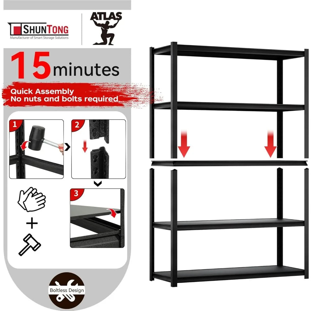 48" W x 18" D x 72" H Garage Shelving Heavy Duty Loads 3500 Lbs, 5 Tier Adjustable Storage Shelves Metal Shelving, Standing Util