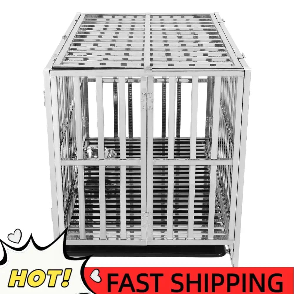 37 Inch Steel Tube Wire Drop Dog Crates with Tray Feeding Bowl Dog Crate Cage Kennel for High-Anxiety and Extra Large Dogs