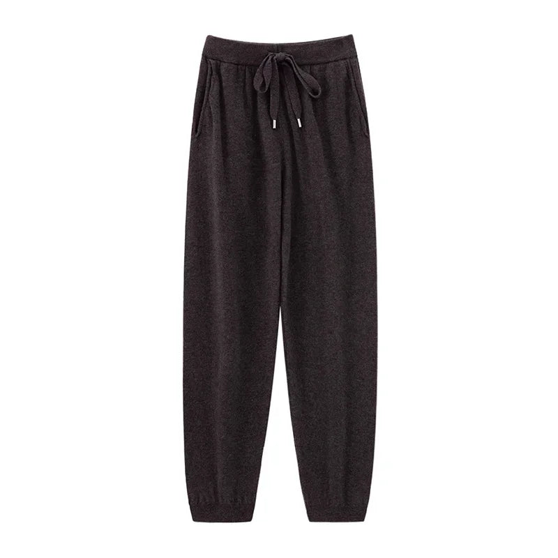 2024 Autumn And Winter New 100% Pure Wool Flat Small Foot Pants Women Loose High Waist Lean Knitted Cashmere Bunched Foot Pants