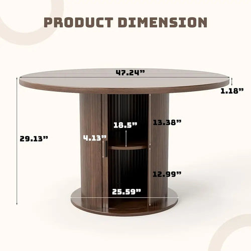 47 Circular Farmhouse Dining Table, Dark Brown, Seats 4-6, Storage Space, Suitable for Kitchen & Living Room