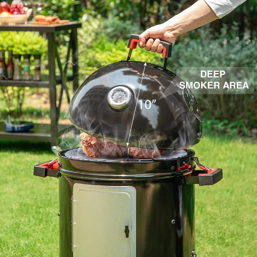18-Inch Vertical Charcoal Smokers BBQ Grills with Porcelain-Enameled Smoking Chamber and 2-Layer Smoking Shelves for Outdoor Ba