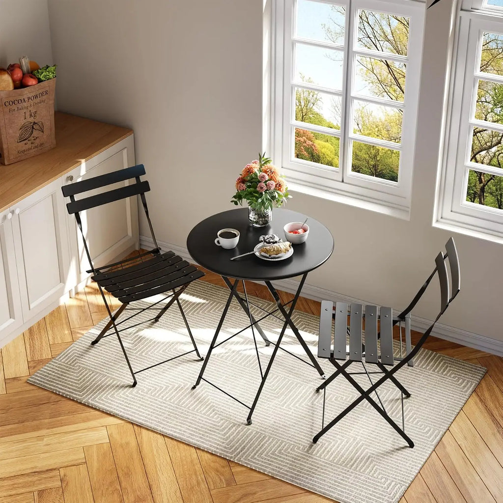 2-Piece Folding Bistro Table and Chairs Set, Indoor/Outdoor Patio Furniture in Black
