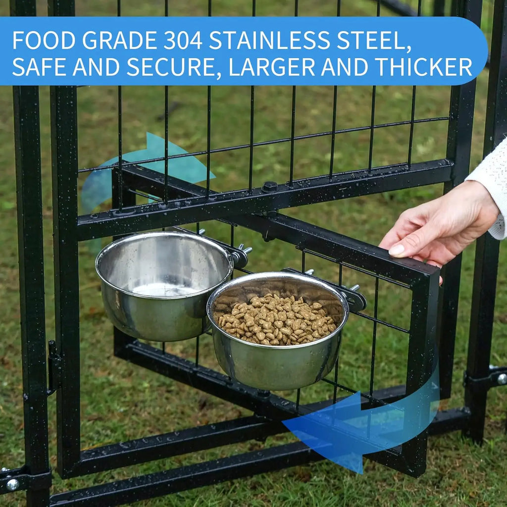 8x4x6 FT Dog Kennel Outdoor for Large Dogs - Heavy Duty Welded Steel Dog Playpen with Waterproof Roof, 360° Rotating Bowls