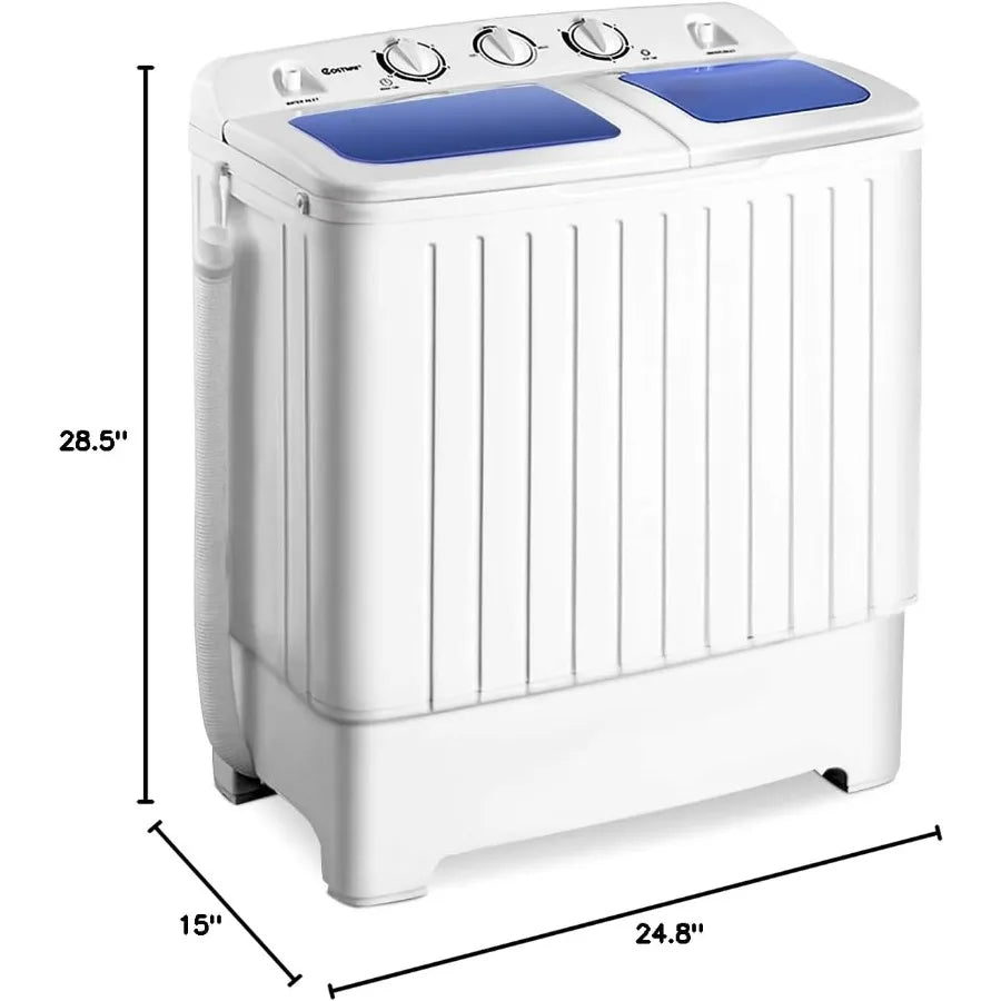 Portable Mini Compact Twin Tub Washing Machine 20lbs Washer Spain Spinner Portable Washing Machine Blue+ White