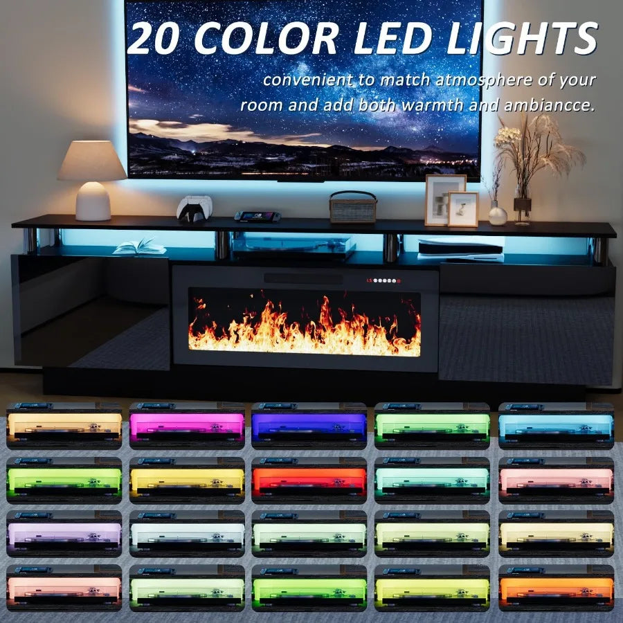 80 Inches Fireplace TV Stand for TVs up to 90 Inches with 36'' Electric Fireplace Remote Modern Entertainment Center in Black w
