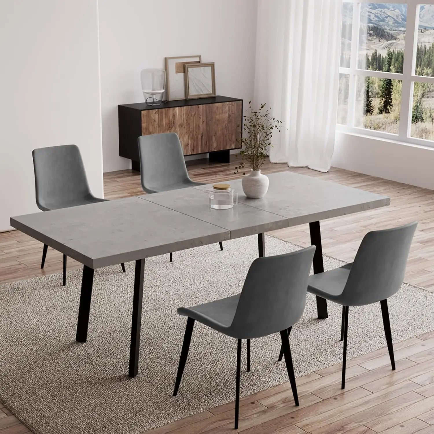 47.2"- 62.9" Extendable Dining Table Set for 6, Modern Kitchen Table with 6 PU Leather Chairs, Thickened Expandable, Customized